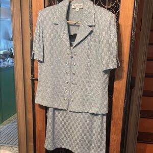 St. John Blue Checkered Skirt Suit